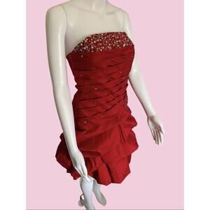 Vintage 1980s Cindy USA Gunne Sak Red Sequin Corset Party Cocktail Dress Large